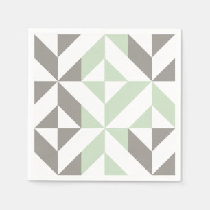 Sage Green and Silver Geometric ZigZag Napkin