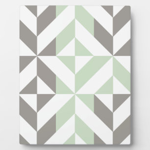 Sage Green and Silver Geometric ZigZag Plaque