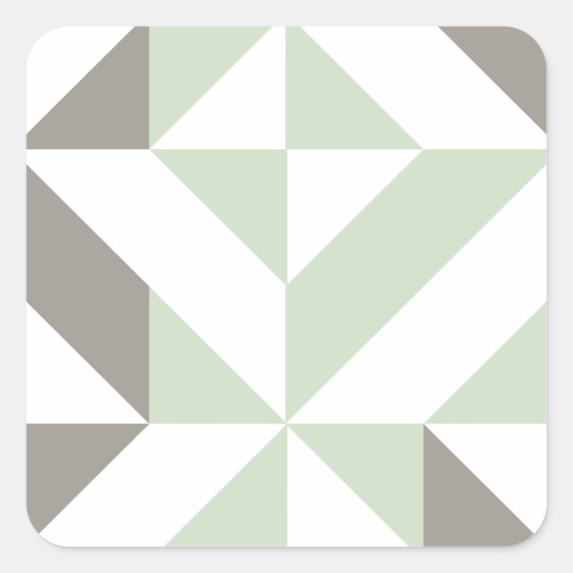 Sage Green and Silver Geometric ZigZag Square Sticker (Front)