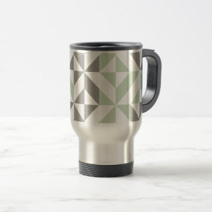 Sage Green and Silver Geometric ZigZag Travel Mug