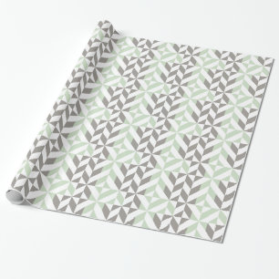 Sage Green and Silver Geometric ZigZag Wrapping Paper