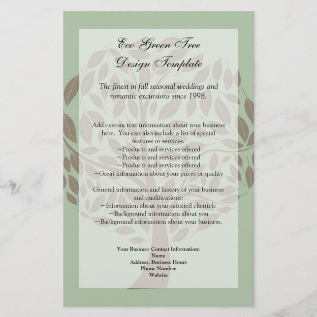 Sage Green and Soft Brown Stylised Eco Tree Flyer (Front)