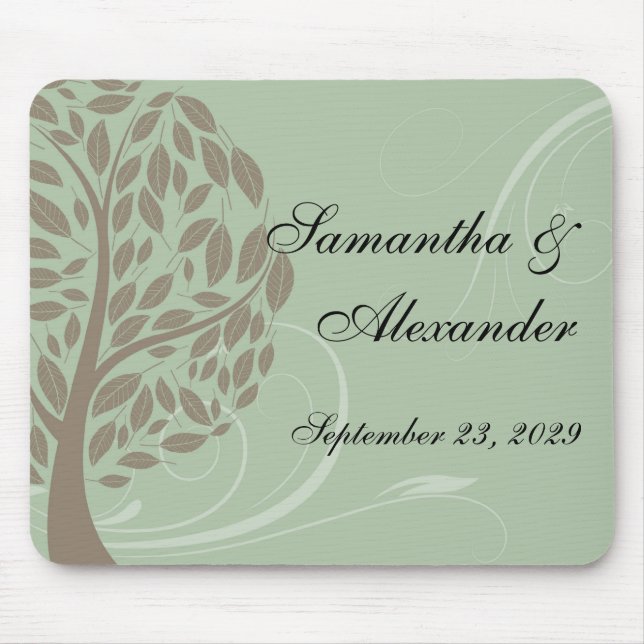 Sage Green and Soft Brown Stylised Eco Tree Mouse Pad (Front)