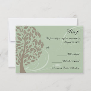 Sage Green and Soft Brown Stylised Eco Tree RSVP Card