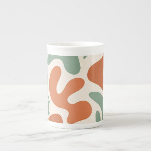 sage green and terracotta abstract wall art bone china mug