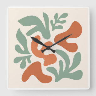 sage green and terracotta abstract wall art square wall clock