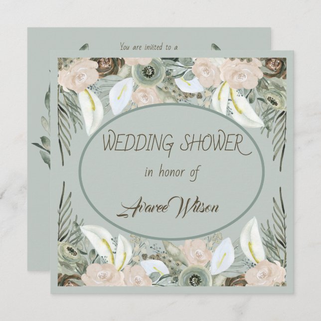 Sage Green and Vanilla Cream Shower Invitation (Front/Back)