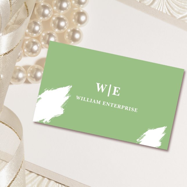 sage green and white abstract unique business card (Creator Uploaded)