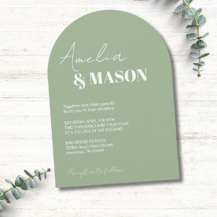 Sage Green and White Arch Minimal Wedding Invitation