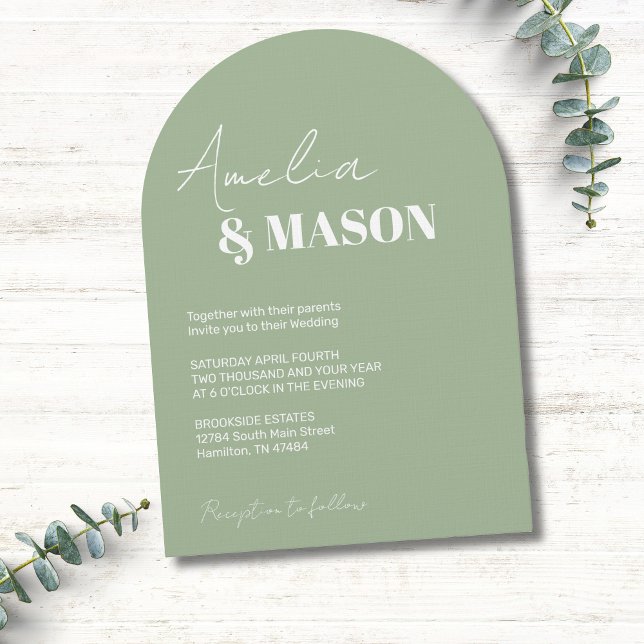 Sage Green and White Arch Minimal Wedding Invitation (Sage Green and White Arch Minimal Wedding Invitation)