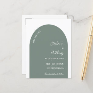 Sage Green and White Arch Wedding Announcement Postcard