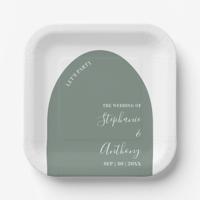 Sage Green and White Arch Wedding   Paper Plate (Front)