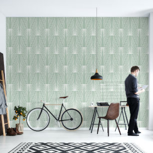 Sage green and white art deco pattern wallpaper