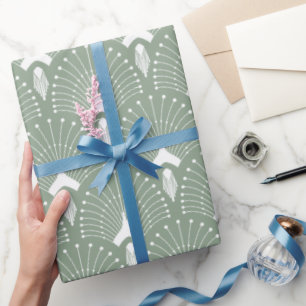 Sage green and white art-deco pattern wrapping paper
