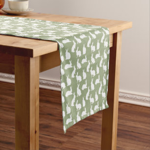 Sage Green And White Bunny Pattern Modern Easter Short Table Runner