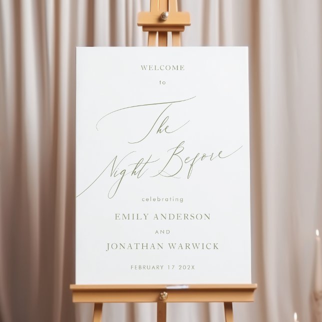 Sage Green and White Calligraphy Rehearsal Dinner Poster (Creator Uploaded)