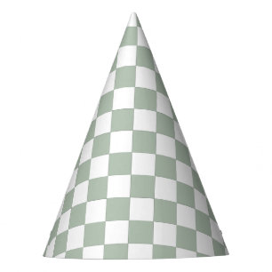 Sage Green and White Checkered  Party Hat