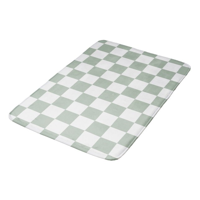 Sage Green and White Chequered  Bath Mat (Angled)
