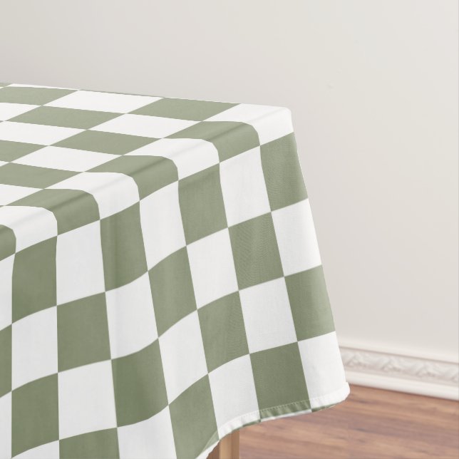 Sage green and white chequered check cotton dining tablecloth (In Situ)