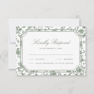 Sage Green and White Chinoiserie Wedding RSVP Card