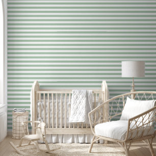 Sage Green and White Classic Horizontal Stripes Wallpaper
