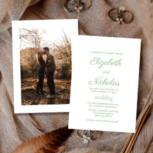 sage green and white couple photo wedding invitation