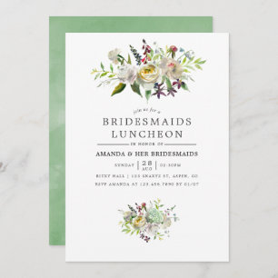 Sage Green and White Floral Bridesmaids Luncheon Invitation