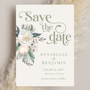 Sage Green and White Floral Save the Date Invitation