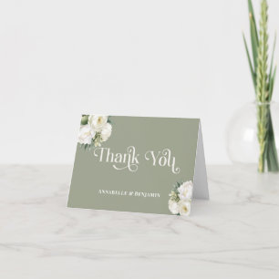 Sage Green and White Floral Wedding Details Thank You Card