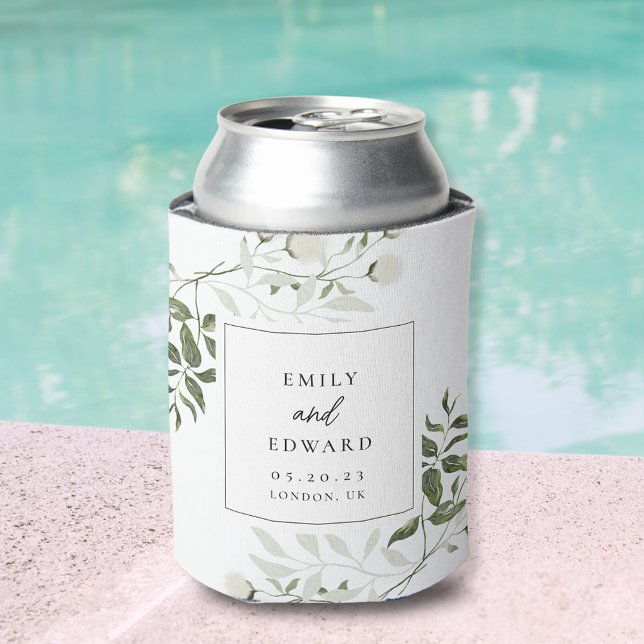 Sage Green and White Floral Wedding Favour Can Cooler (Creator Uploaded)