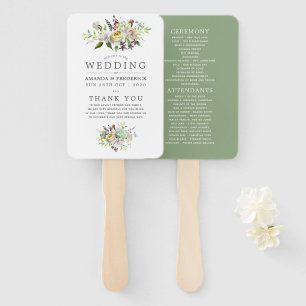 Sage Green and White Floral Wedding Program Hand Fan