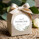 Sage Green and White Floral Wedding Thank You Classic Round Sticker<br><div class="desc">Custom-designed wedding thank you stickers and labels featuring modern elegant sage green and white floral design with personalised name and text.</div>