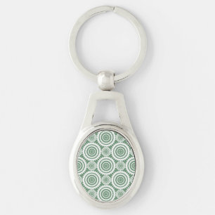 Sage Green and White Geometric Circles Pattern Key Ring