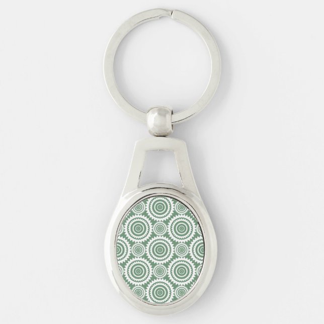 Sage Green and White Geometric Circles Pattern Key Ring (Front)
