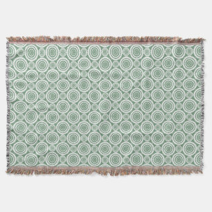 Sage Green and White Geometric Circles Pattern Throw Blanket