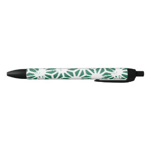 Sage green and white geometric pattern black ink pen