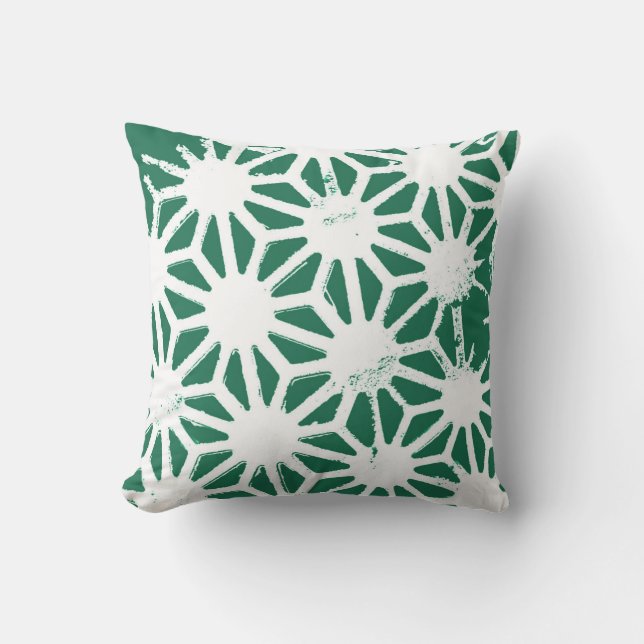 Sage green and white geometric pattern cushion (Front)