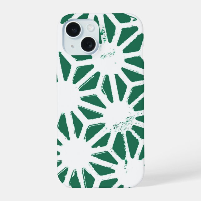 Sage green and white geometric pattern iPhone 15 case (Back)