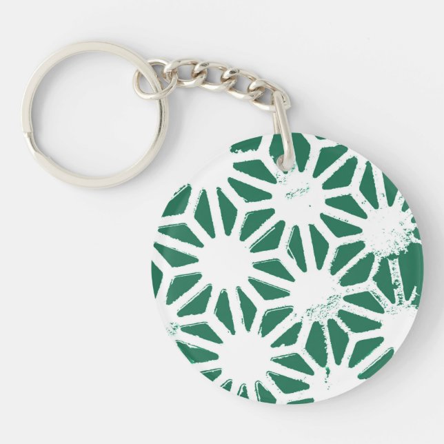 Sage green and white geometric pattern key ring (Front)
