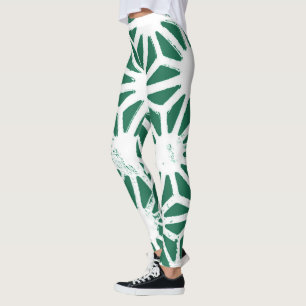 Sage green and white geometric pattern leggings