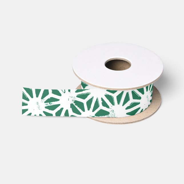 Sage green and white geometric pattern satin ribbon (Spool)
