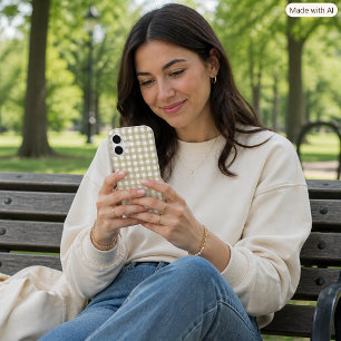Sage Green and White Gingham Plaid Pattern iPhone 16 Case
