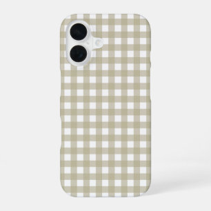 Sage Green and White Gingham Plaid Pattern iPhone 16 Case