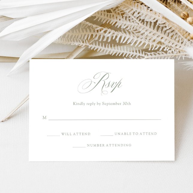 Sage Green and White | Italian Elegance Wedding RSVP Card (Creator Uploaded)