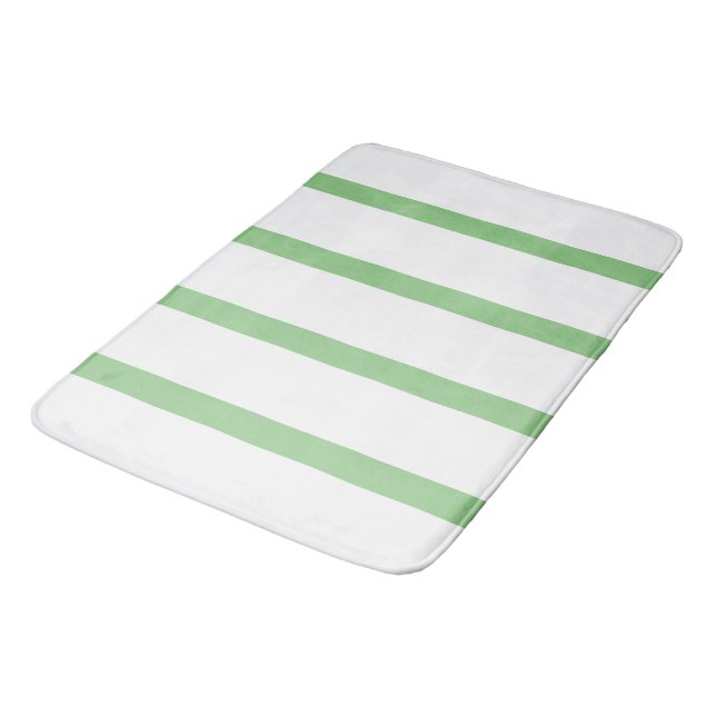 Sage Green and White Minimal Stripes Office Bath Mat (Angled)