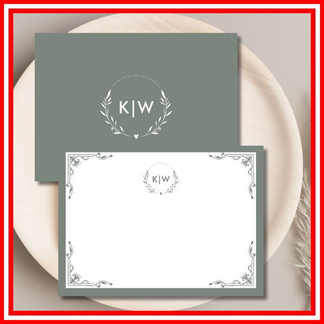 Sage Green and White | Modern Initials Monogram Card (Sage Green and White | Modern Initials Monogram Note Card)