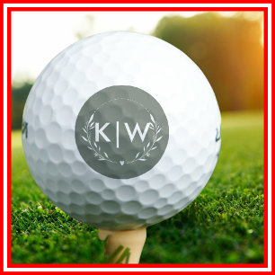 Sage Green and White   Modern Initials Monogram Golf Balls