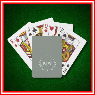 Sage Green and White Modern Initials Monogram Playing Cards