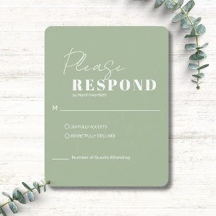 Sage Green and White Modern Minimalist Wedding RSVP Card