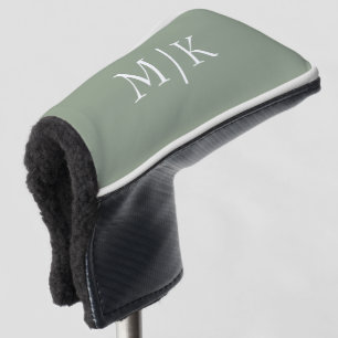 Sage Green and White Modern Monogram Golf Head Cover
